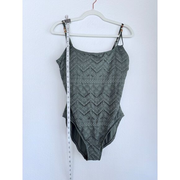 NWT La Blanca Women's Salt Eyelet One-Piece Swimsuit in Olive Green Size 12 - Picture 10 of 12